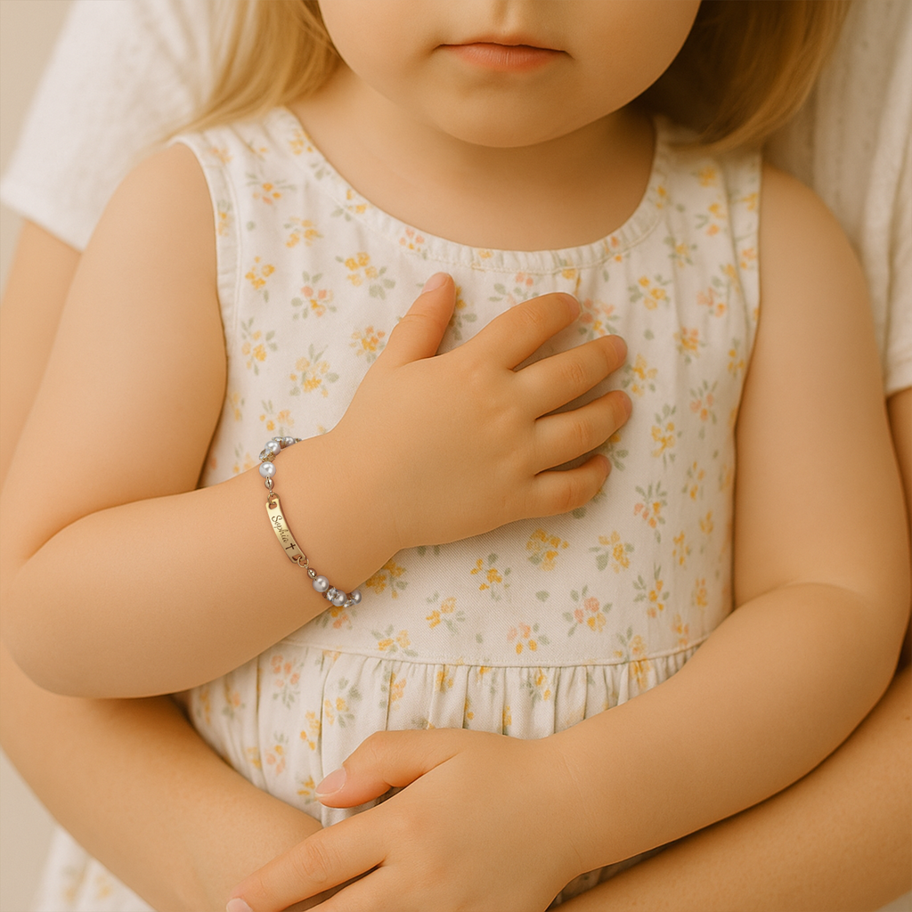 Personalized baby name and zircon pearl bracelet