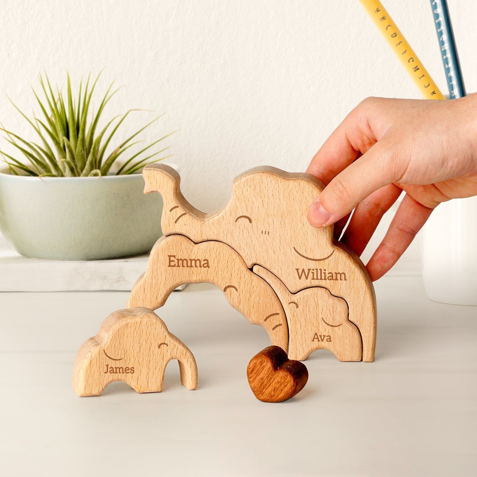 Personalized Wooden Elephant Family Puzzle Decor
