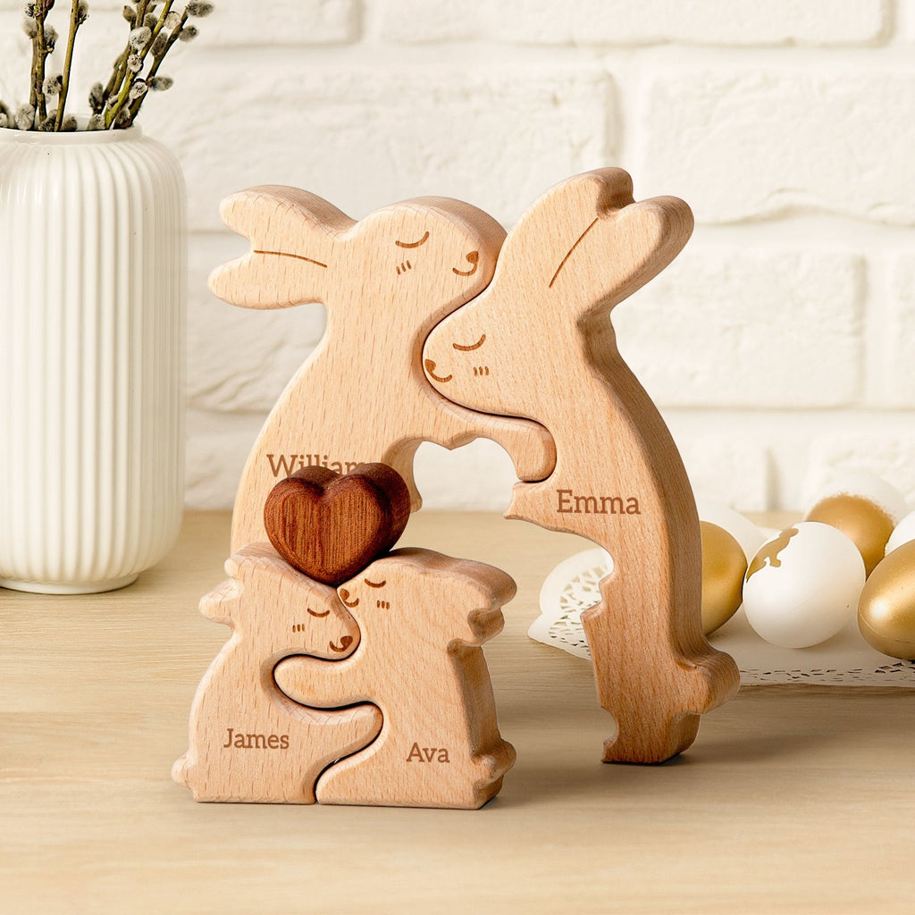 Personalized Wooden Rabbit Family Puzzle Decor