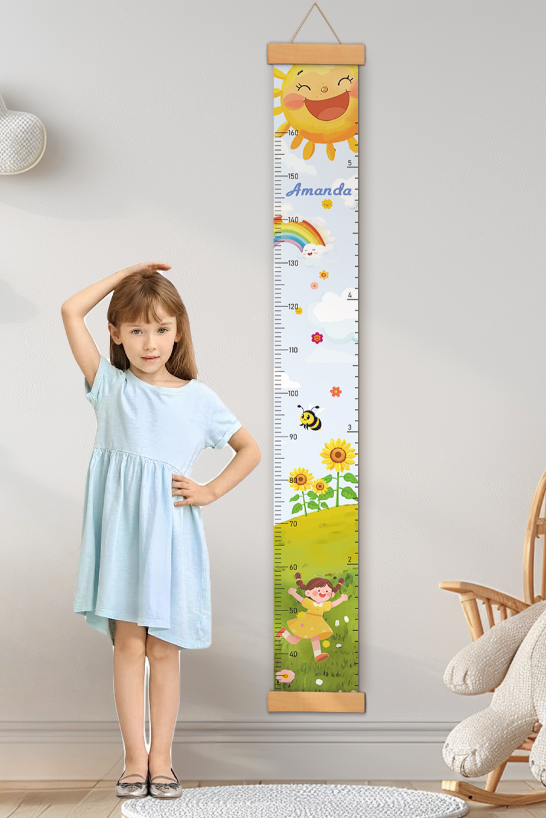 Personalized Sun and Sunflower Hanging Canvas Height Ruler
