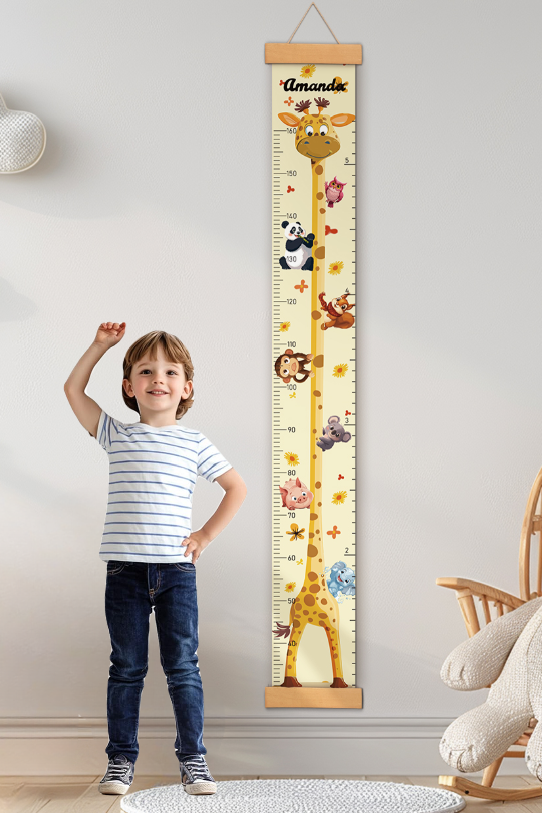 Personalized Giraffe Animal Friend Hanging Canvas Height Ruler