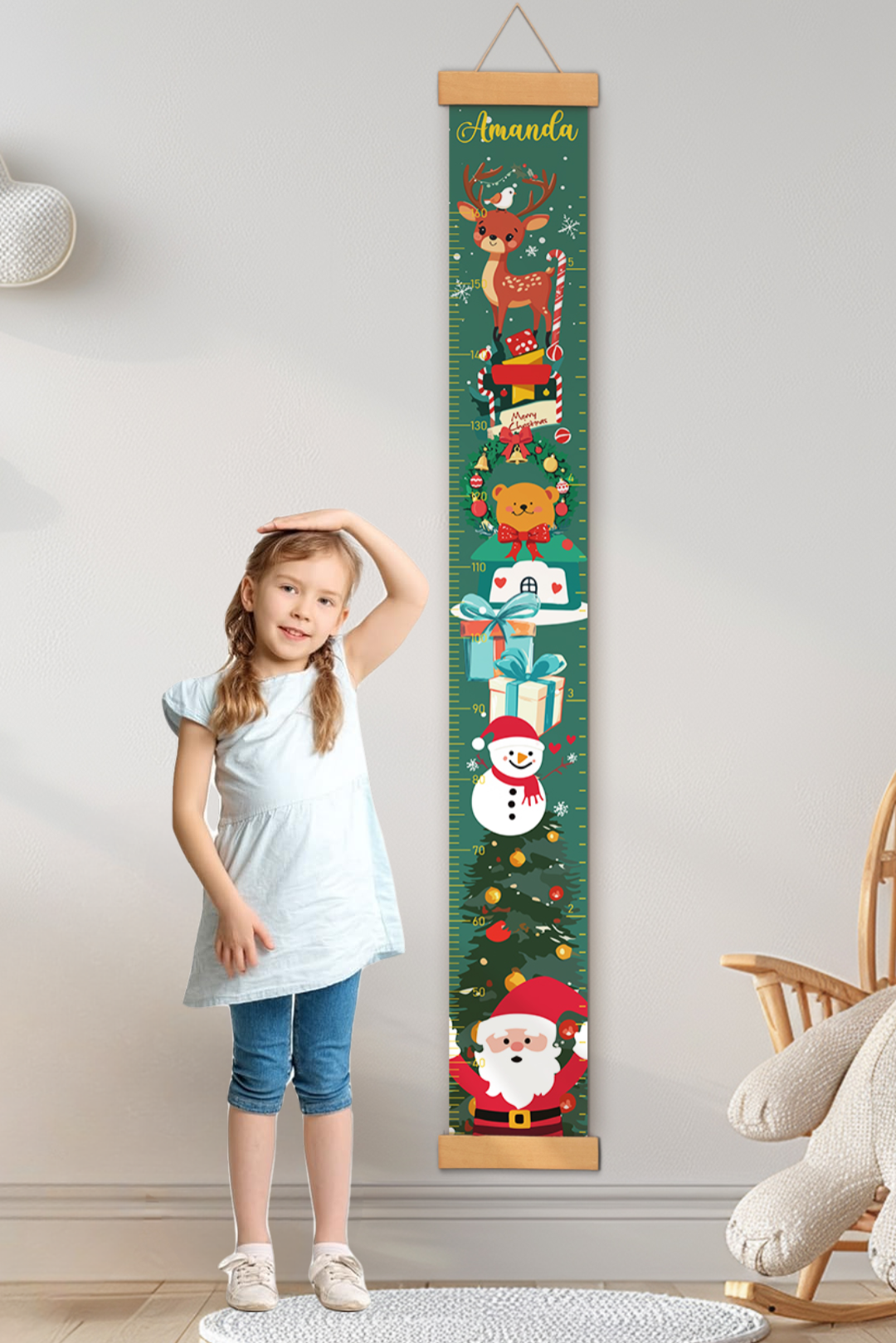Personalised Christmas Elk Hanging Canvas Height Ruler