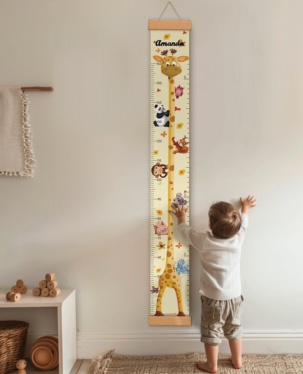 Personalized Giraffe Animal Friend Hanging Canvas Height Ruler