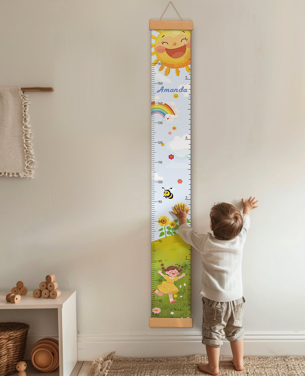 Personalized Sun and Sunflower Hanging Canvas Height Ruler