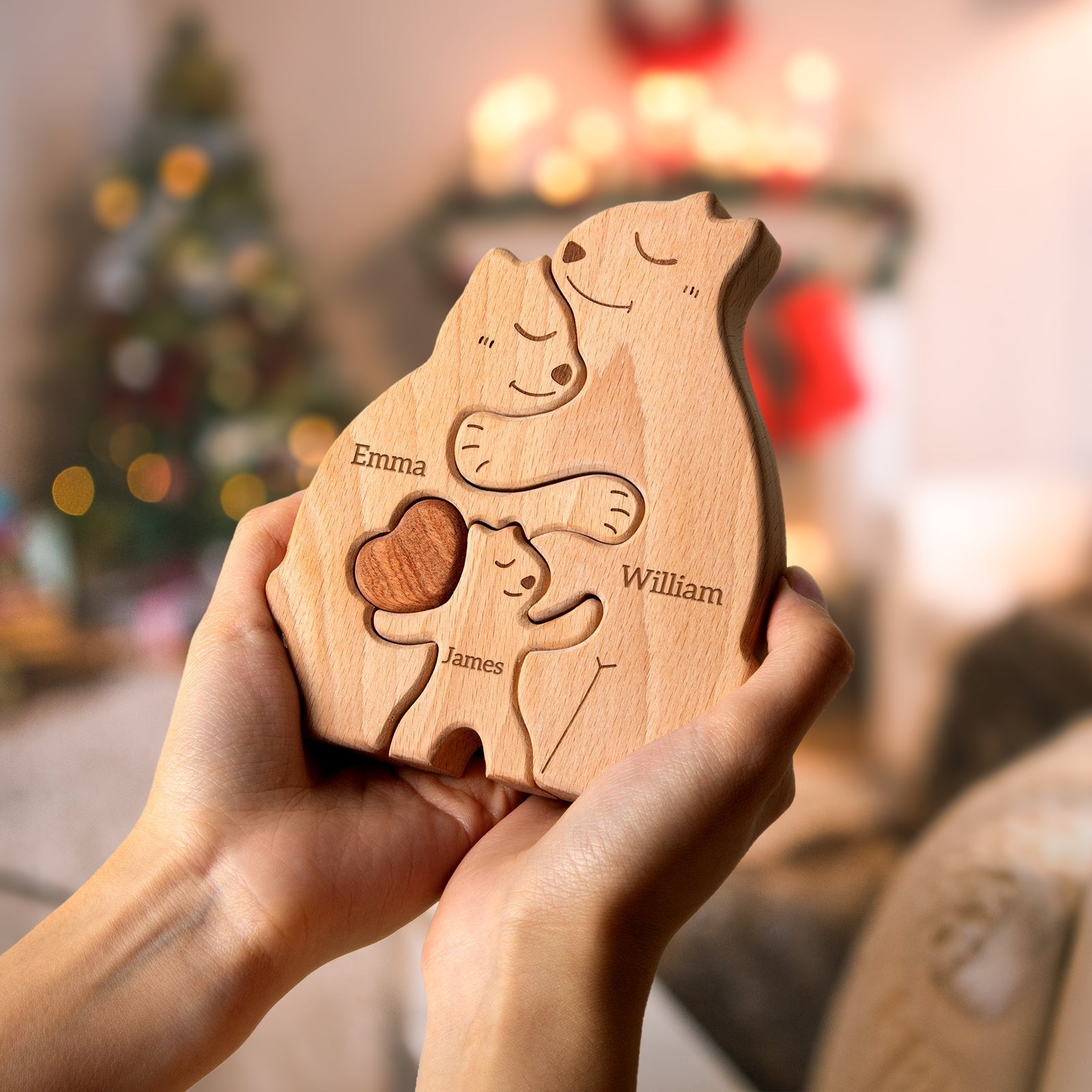 Personalized Wooden Bears Family Puzzle Decor