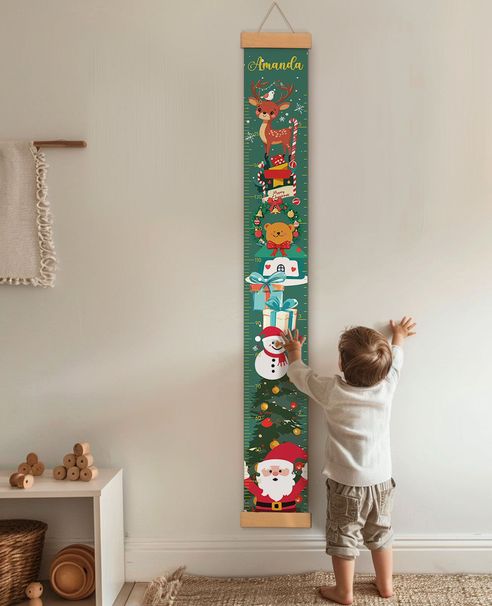 Personalised Christmas Elk Hanging Canvas Height Ruler