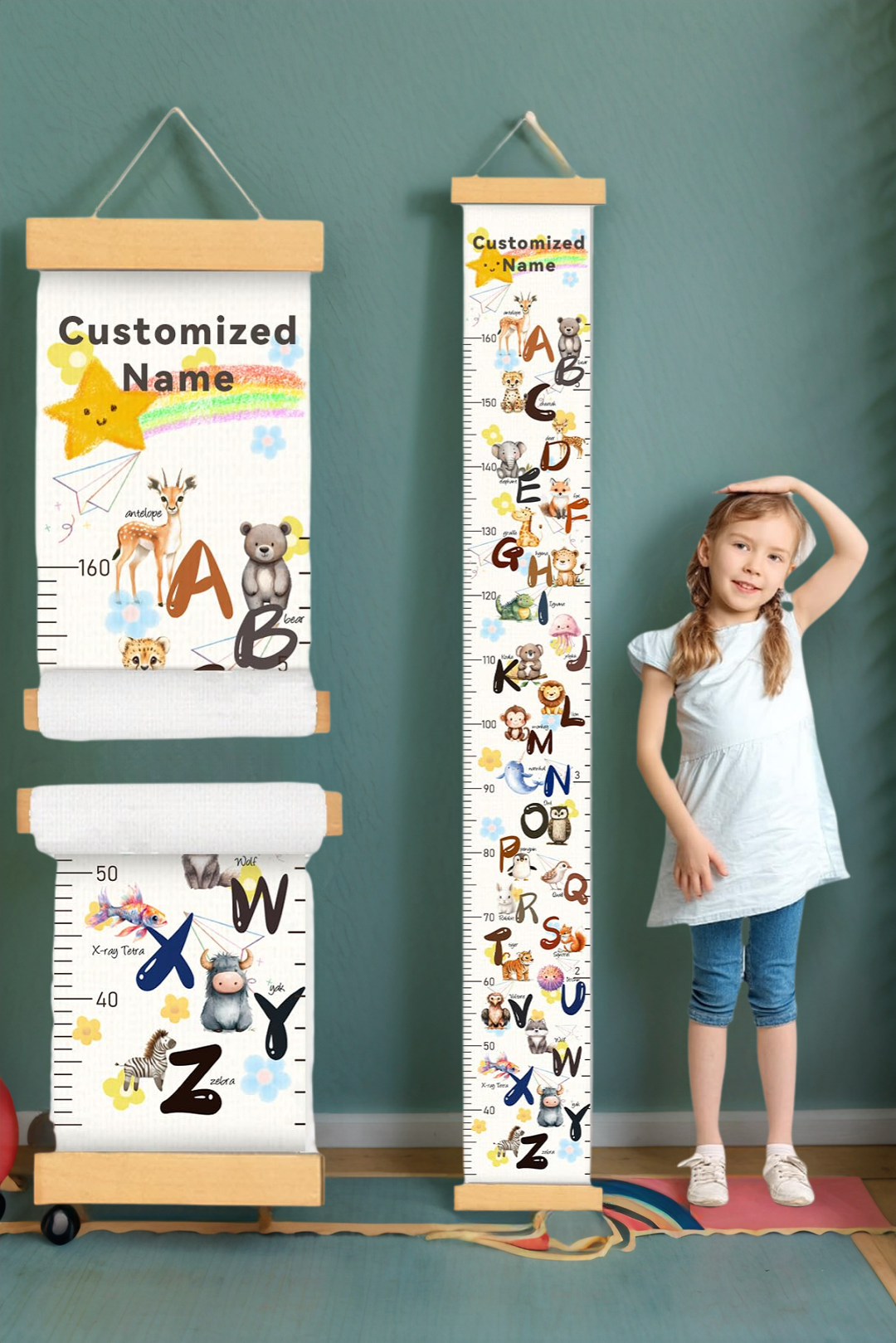 Personalized Animal Alphabet Hanging Canvas Height Ruler