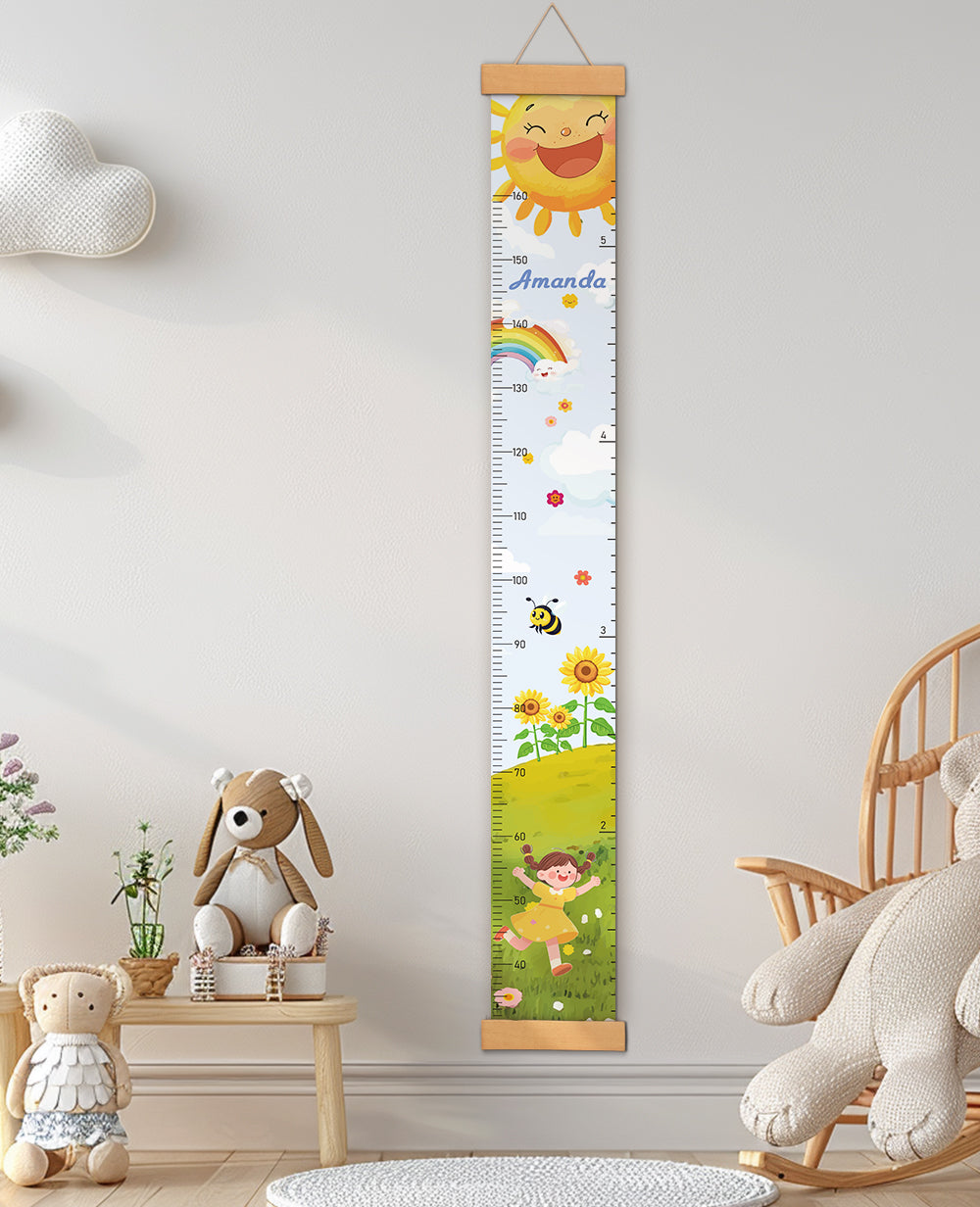 Personalized Sun and Sunflower Hanging Canvas Height Ruler