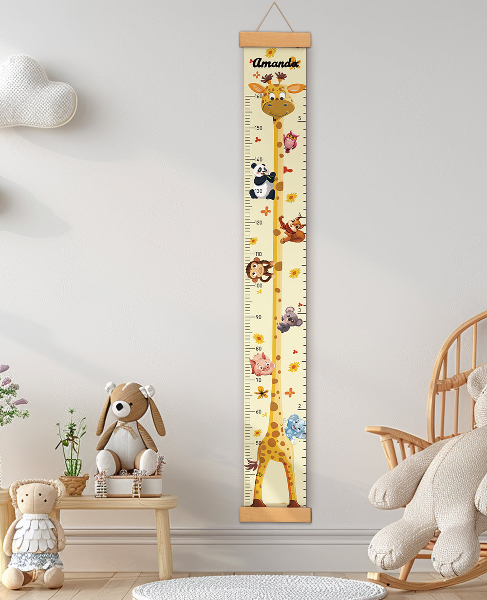 Personalized Giraffe Animal Friend Hanging Canvas Height Ruler