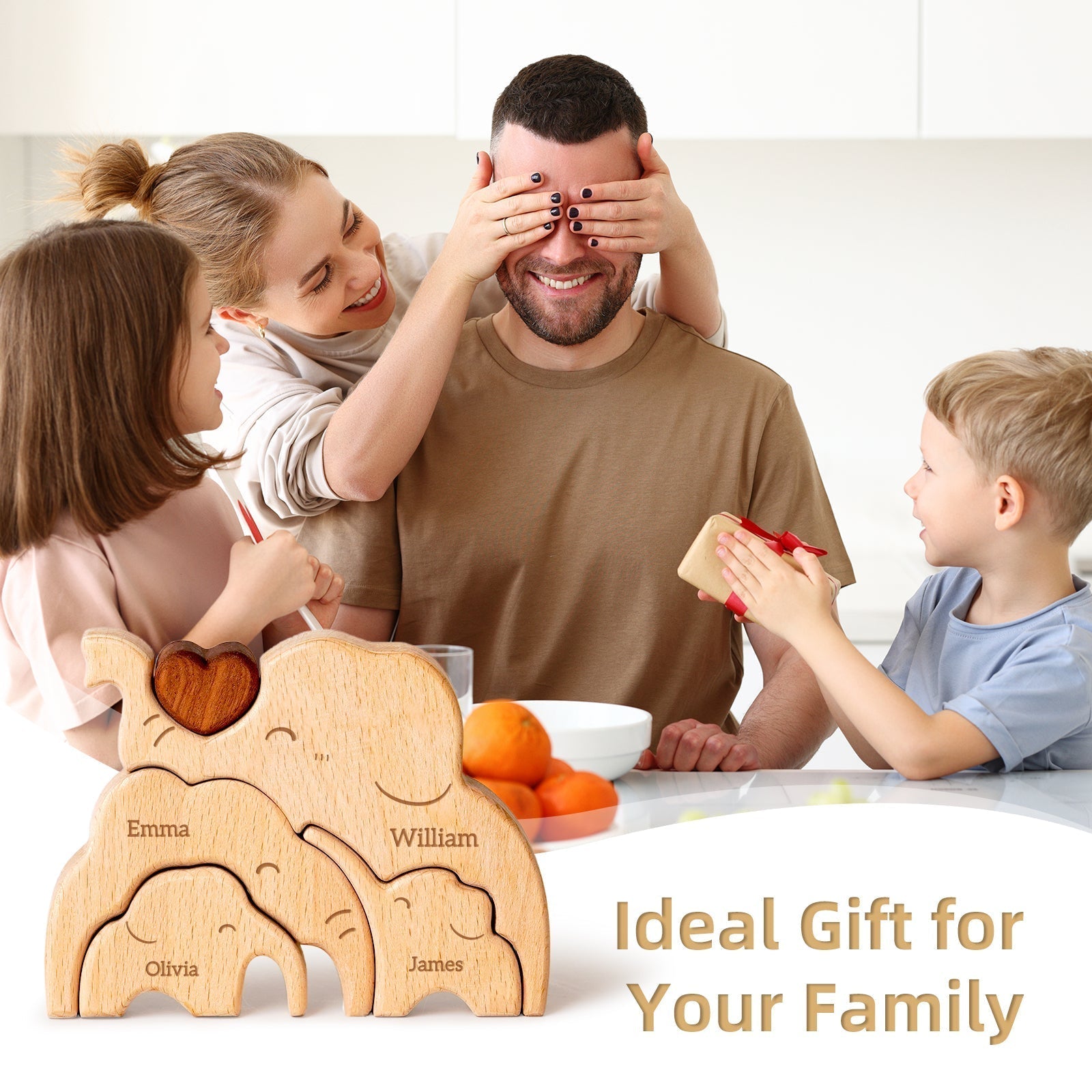 Personalized Wooden Elephant Family Puzzle Decor