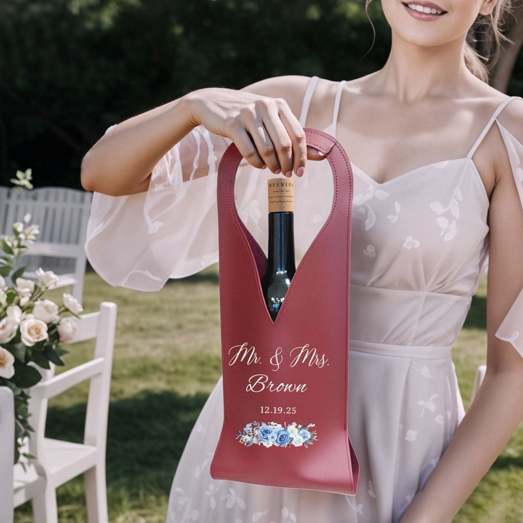 Personalized Wedding PU Leather Wine Bag with Name