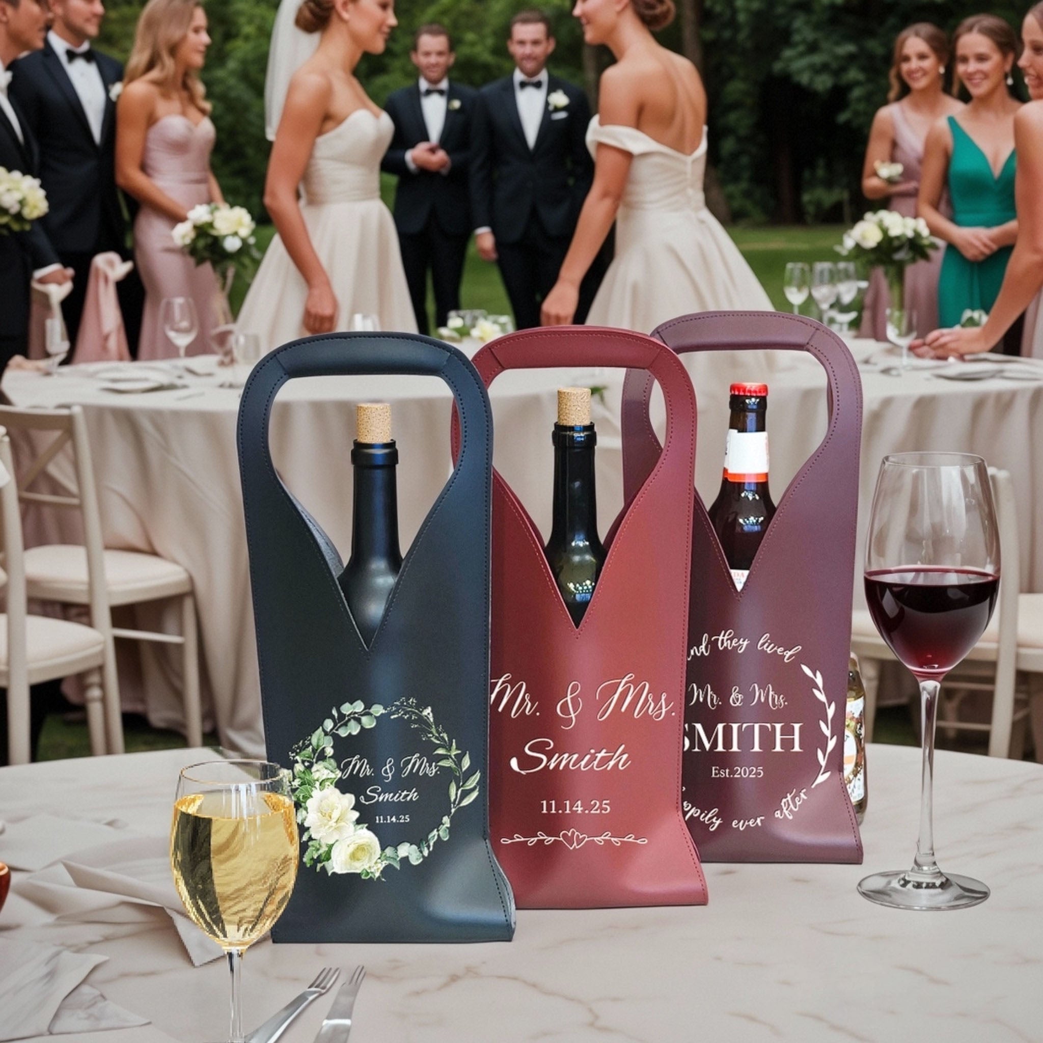 Personalized Wedding PU Leather Wine Bag with Name