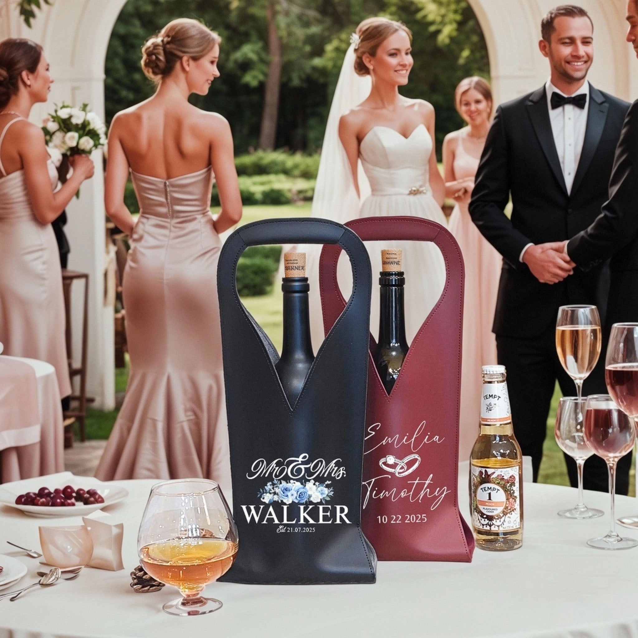 Personalized Wedding PU Leather Wine Bag with Name