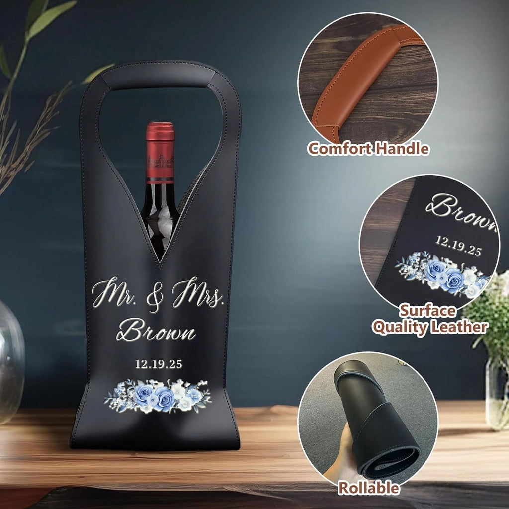 Personalized Wedding PU Leather Wine Bag with Name