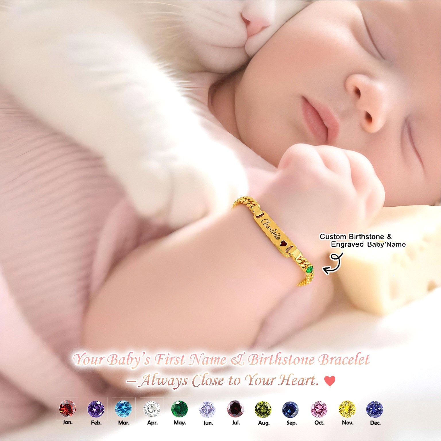 Personalized Birthstone Name Bracelet – Custom Bracelet for Boys & Girls with Birth Month Charm