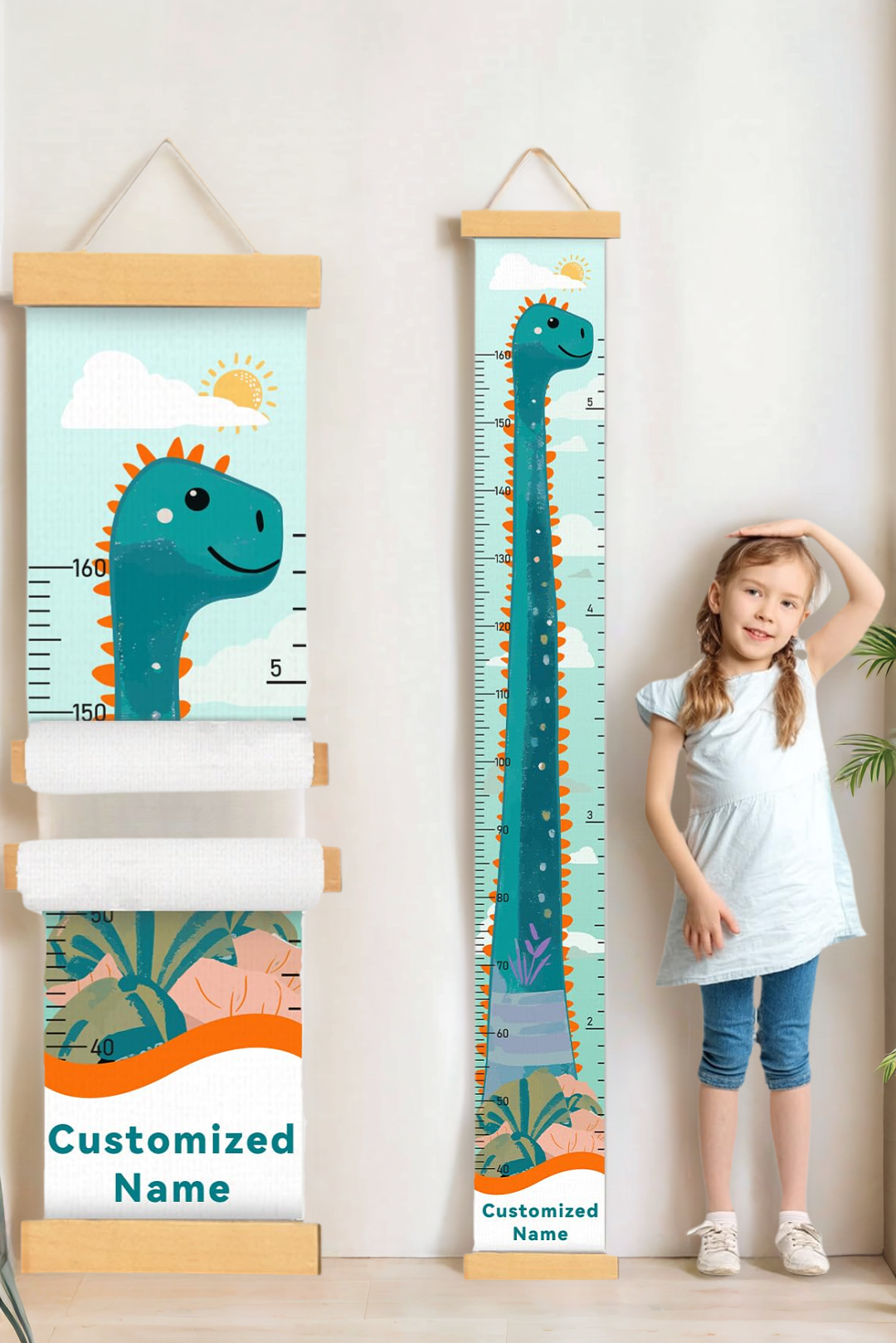 Personalized Dinosaur Growth Hanging Canvas Height Ruler