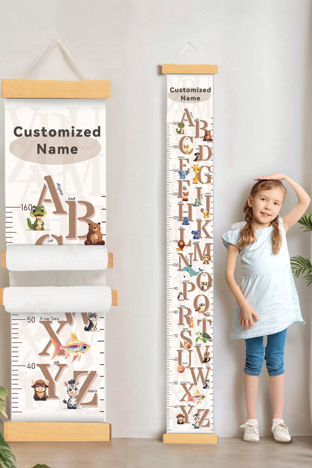 Personalized Animal Letter Hanging Canvas Height Ruler