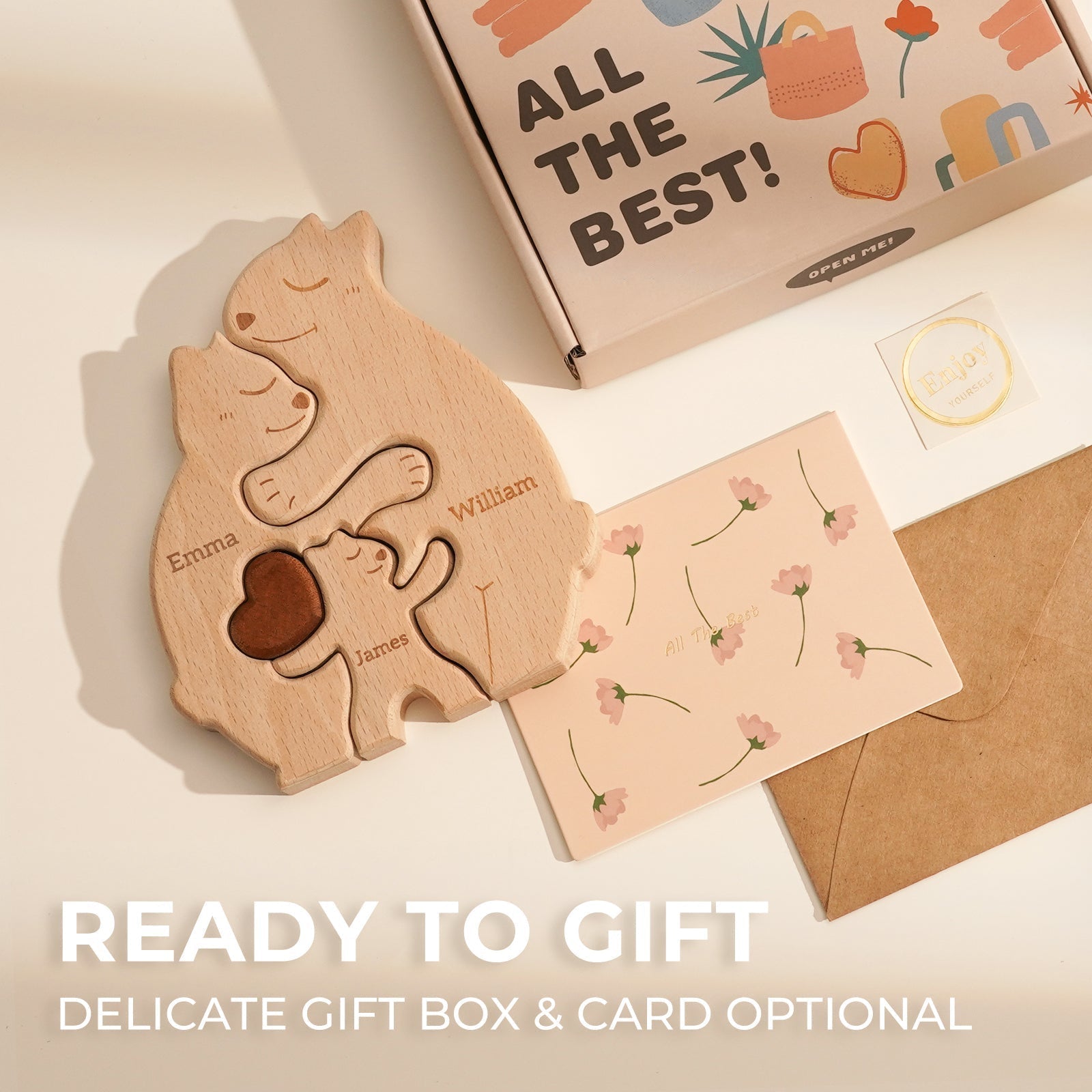 Personalized Wooden Bears Family Puzzle Decor