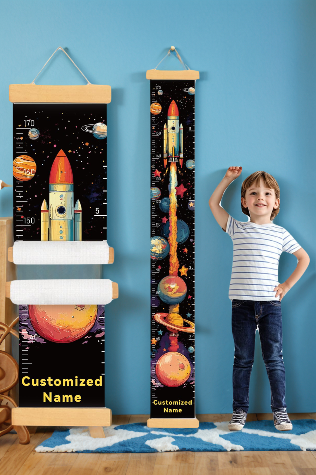 Personalized Space Rocket Hanging Canvas Height Ruler