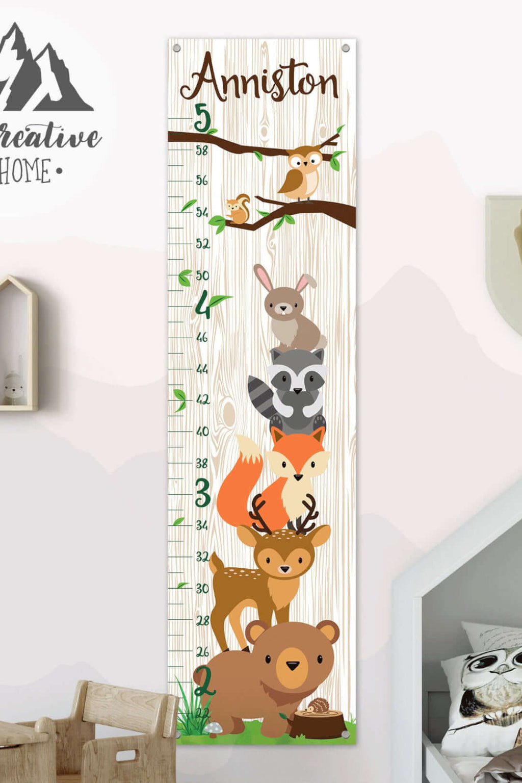 Personalized Forest Animals Hanging Canvas Height Ruler