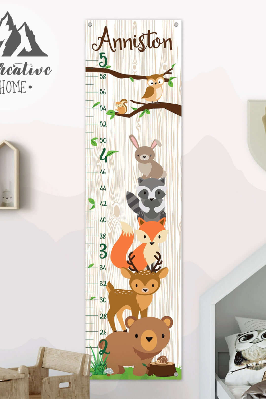 Personalized Forest Animals Hanging Canvas Height Ruler