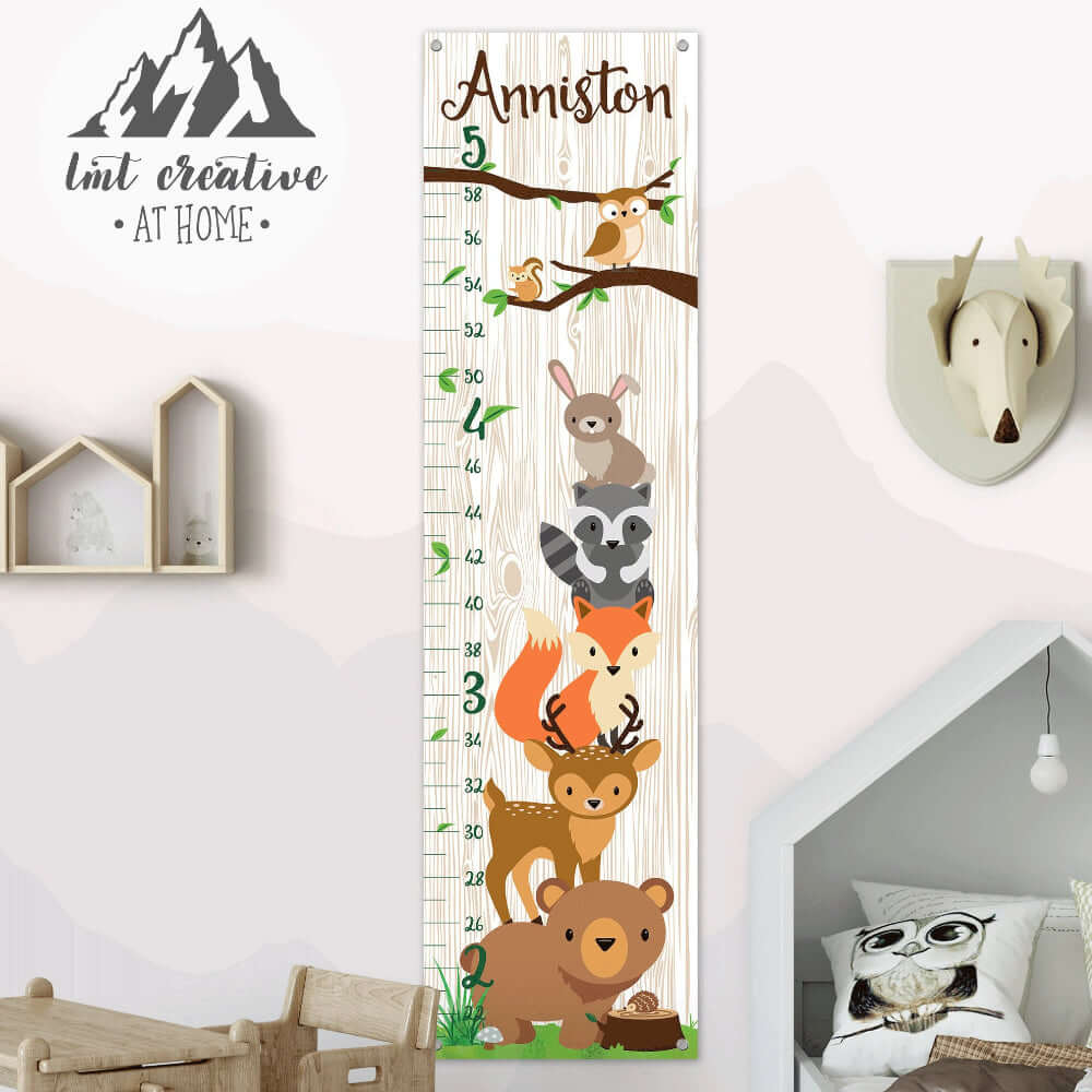 Personalized Forest Animals Hanging Canvas Height Ruler