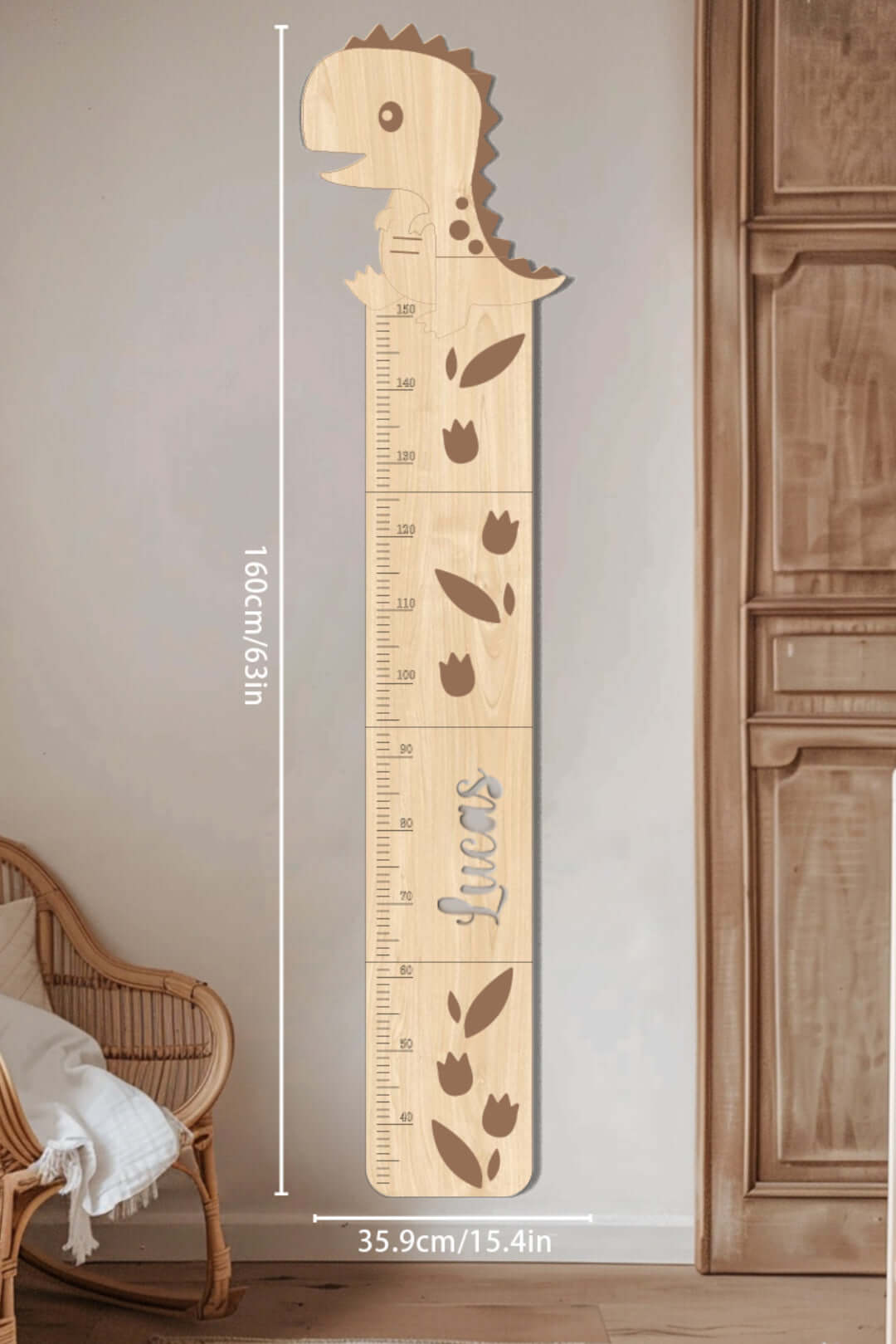 Personalized Wooden Cute Dinosaur Growth Chart