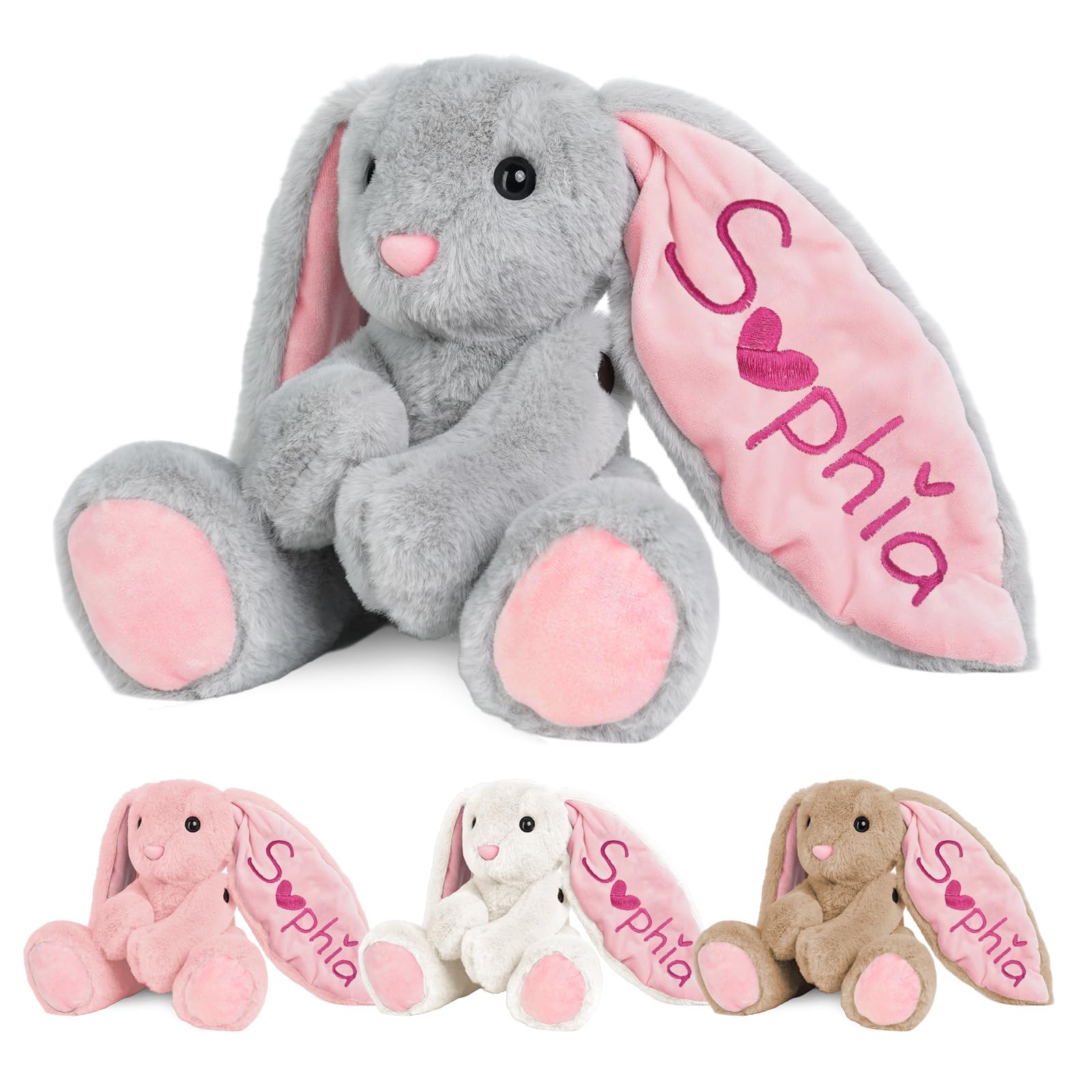 Personalized Embroidered Name Bunny Plush - Baby/Toddler Birthday Easter Gifts