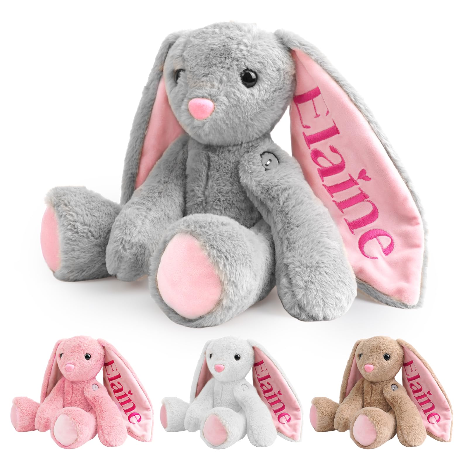 Custom Embroidered Name Bunny Plush - Baby/Toddler Girl Birthday Easter Gifts