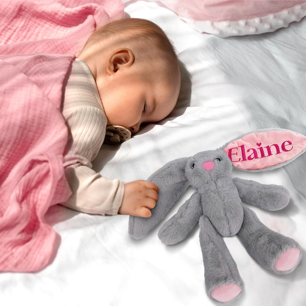 Custom Embroidered Name Bunny Plush - Baby/Toddler Girl Birthday Easter Gifts