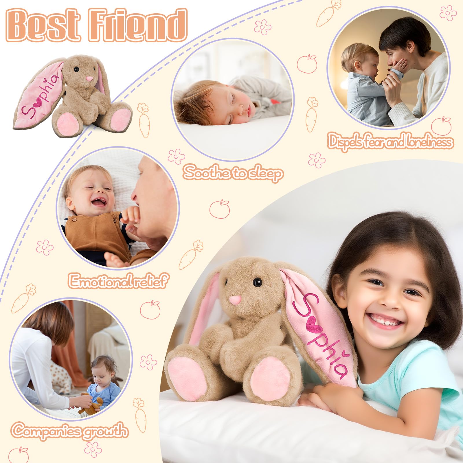 Personalized Embroidered Name Bunny Plush - Baby/Toddler Birthday Easter Gifts