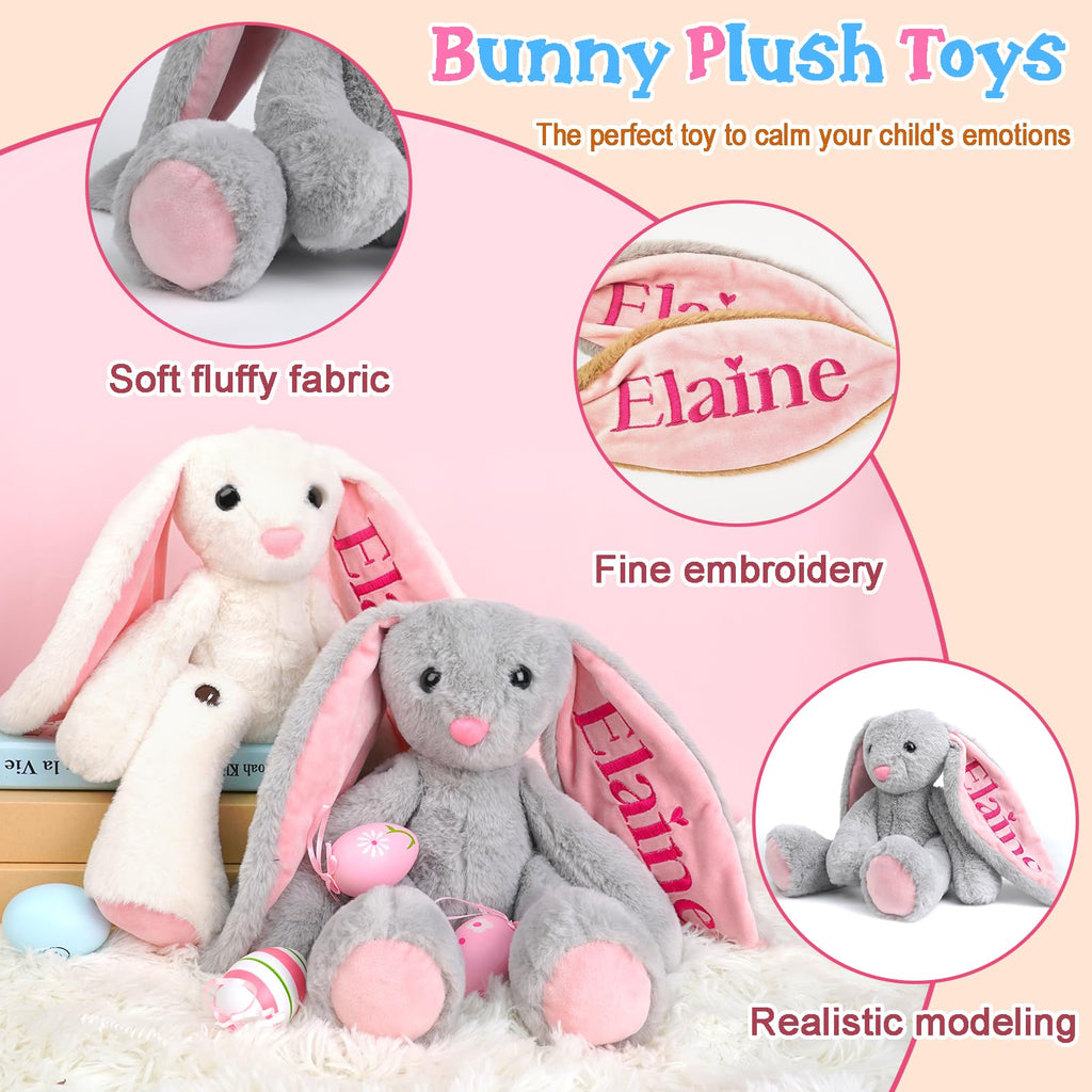 Custom Embroidered Name Bunny Plush - Baby/Toddler Girl Birthday Easter Gifts