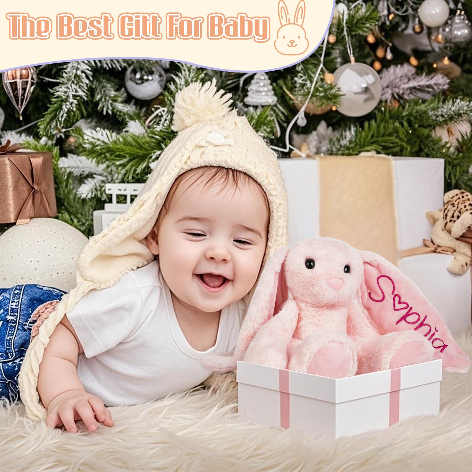 Personalized Embroidered Name Bunny Plush - Baby/Toddler Birthday Easter Gifts