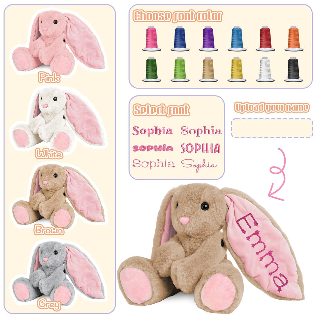 Personalized Embroidered Name Bunny Plush - Baby/Toddler Birthday Easter Gifts