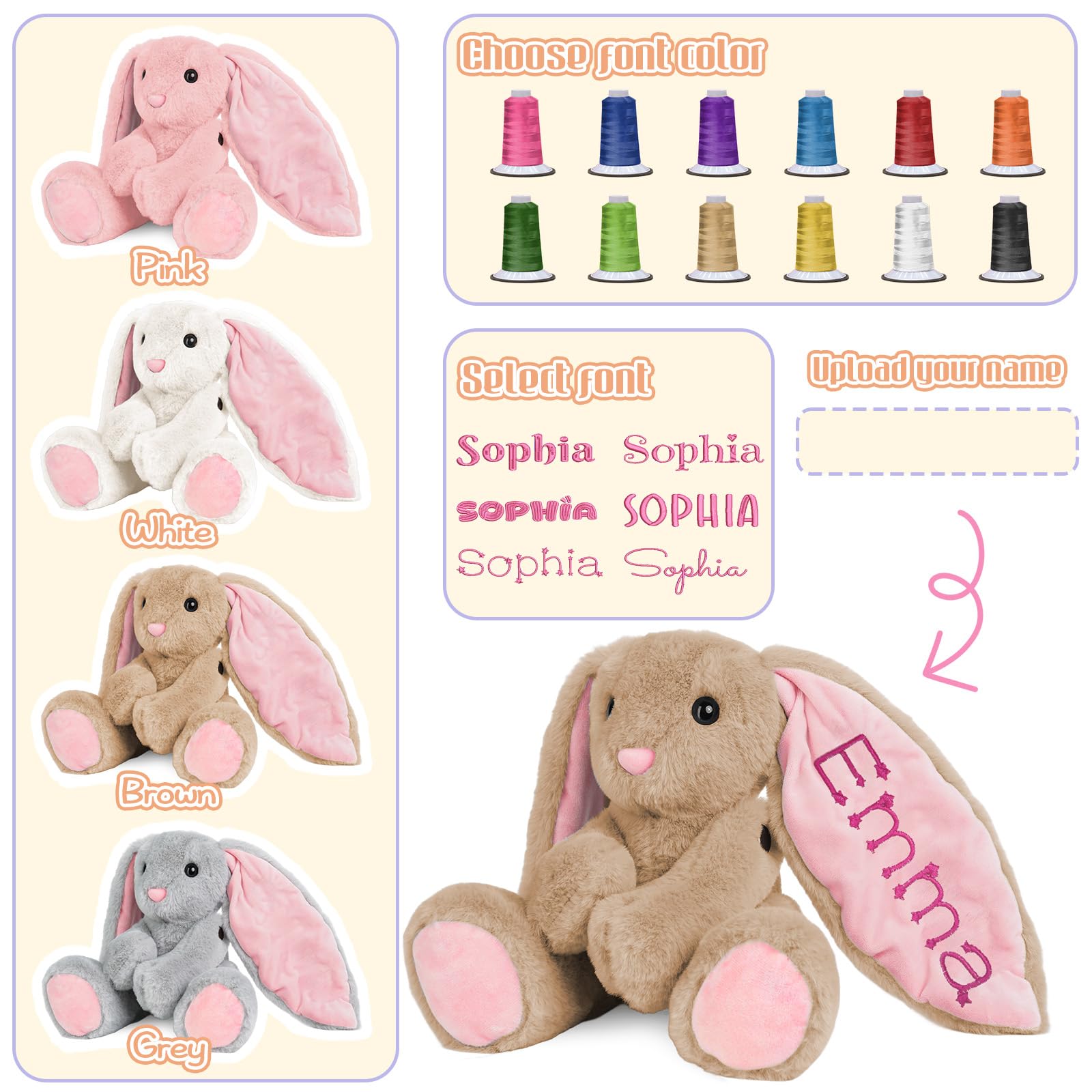 Personalized Embroidered Name Bunny Plush - Baby/Toddler Birthday Easter Gifts