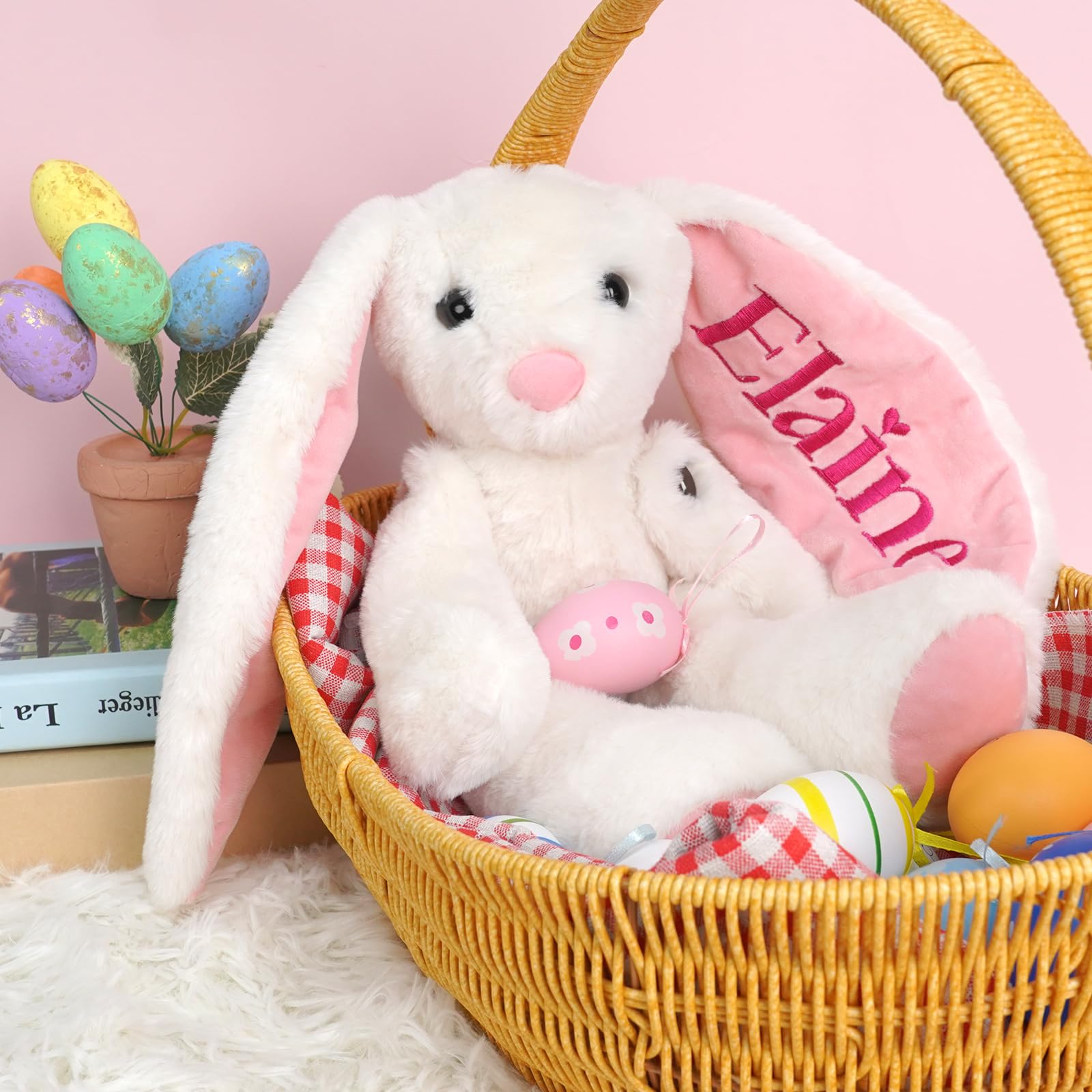 Custom Embroidered Name Bunny Plush - Baby/Toddler Girl Birthday Easter Gifts