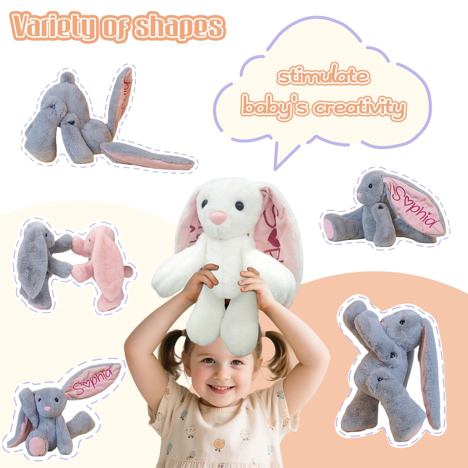 Personalized Embroidered Name Bunny Plush - Baby/Toddler Birthday Easter Gifts