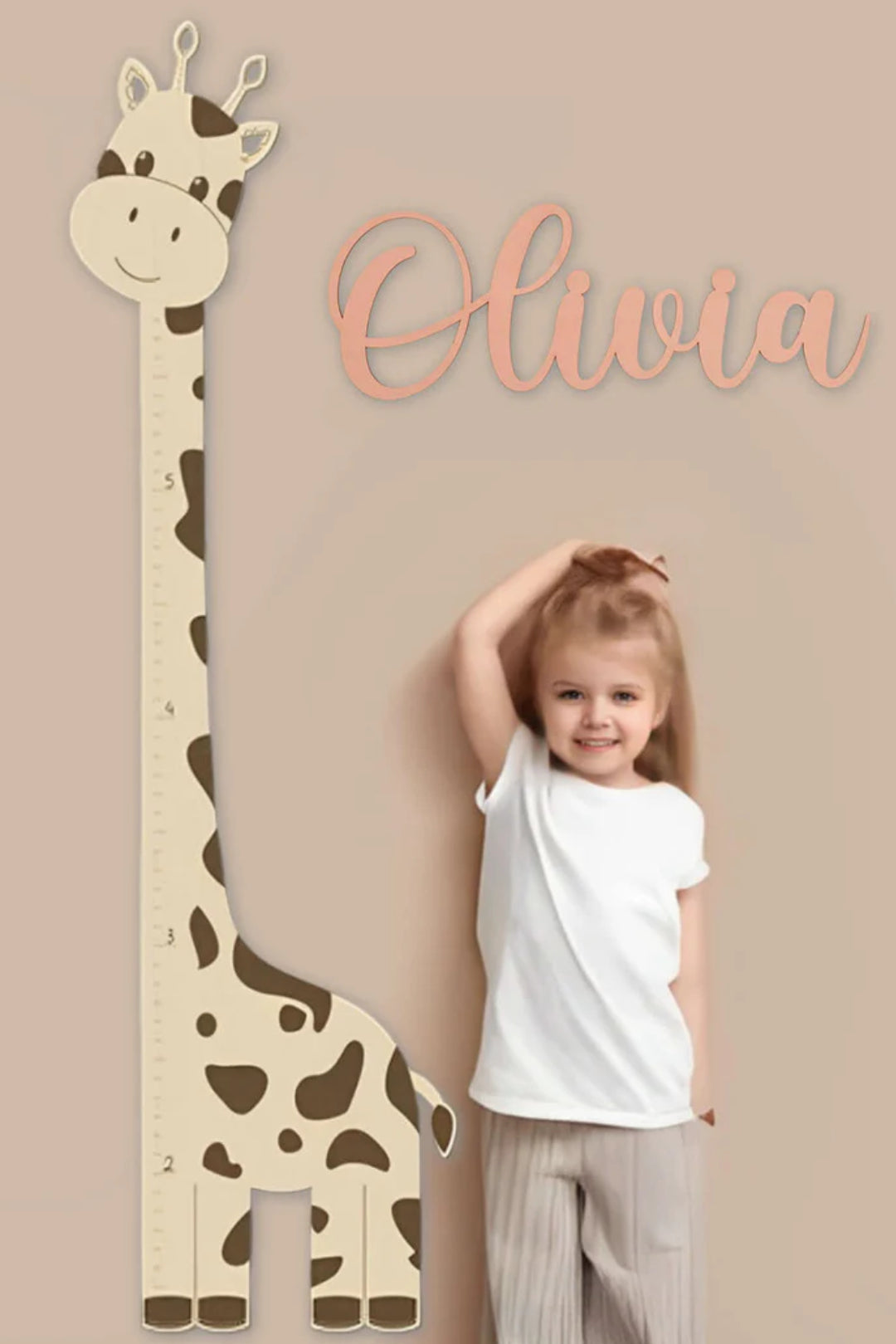Wooden Giraffe Growth Chart Ruler with Name Sign