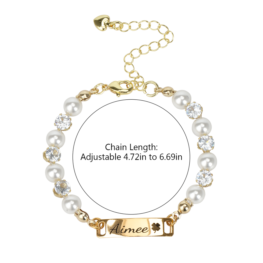 Personalized baby name and zircon pearl bracelet