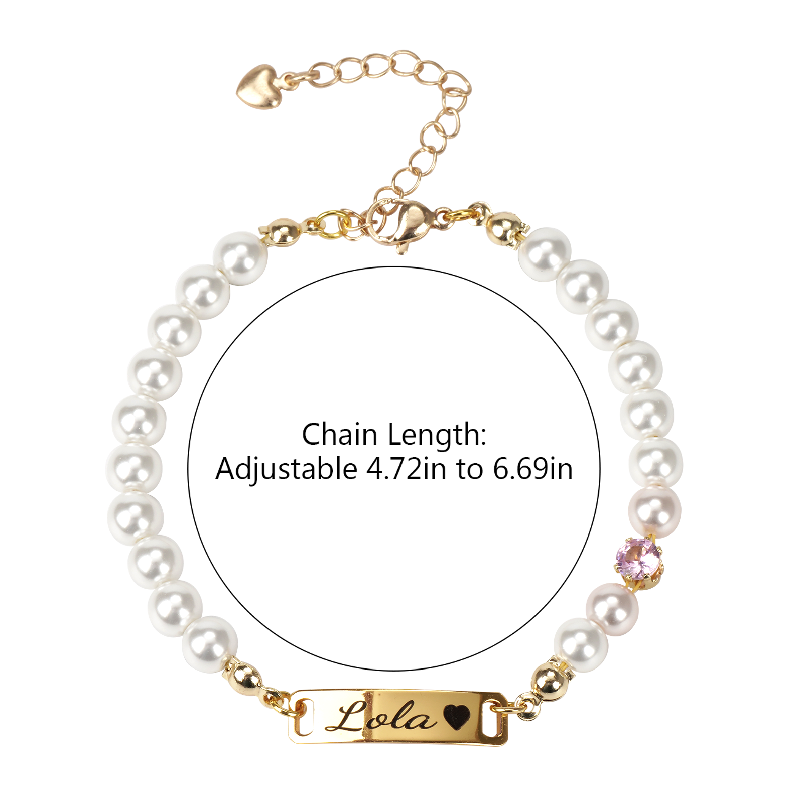 Personalized Baby Name Bracelet with Birthstone and Pearls – Custom Infant Jewelry