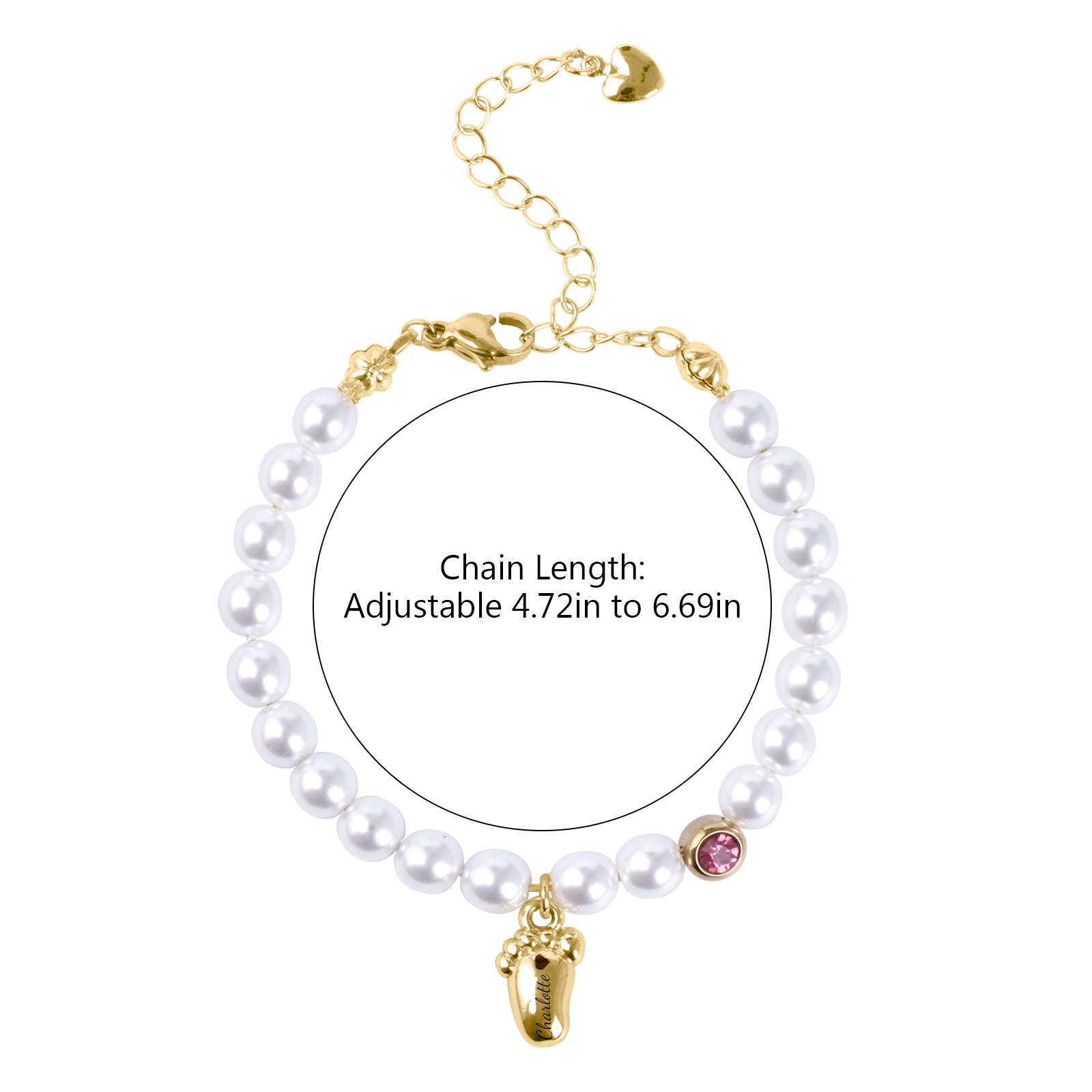 Personalized Baby Foot Birthstone Pearl Bracelet – Custom Name Keepsake