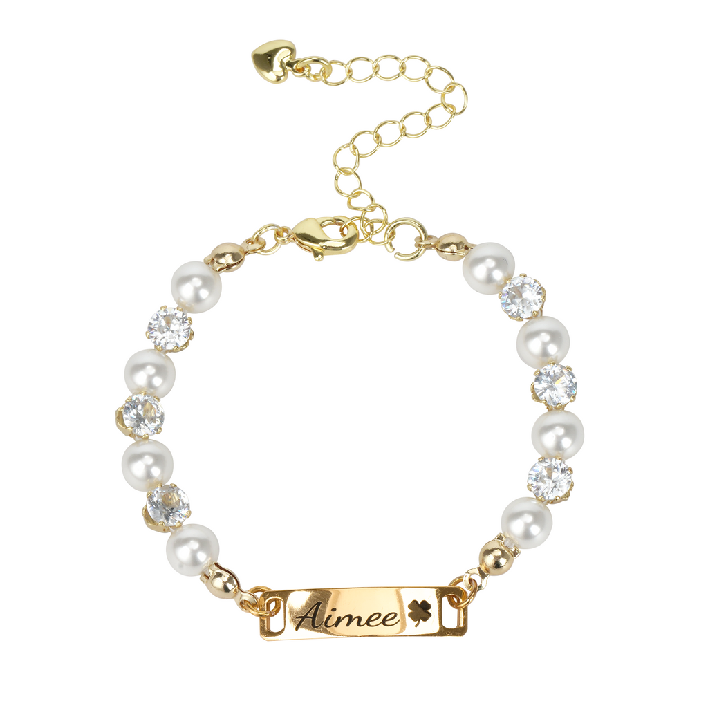 Personalized baby name and zircon pearl bracelet