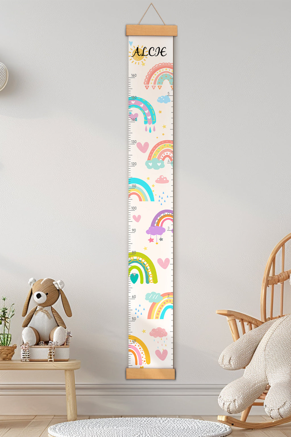 Personalized Rainbow Hanging Canvas Height Ruler