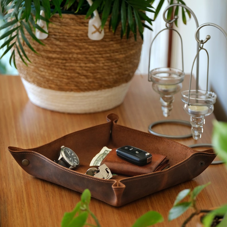 Personalized Leather Valet Tray for Military Veteran Dad