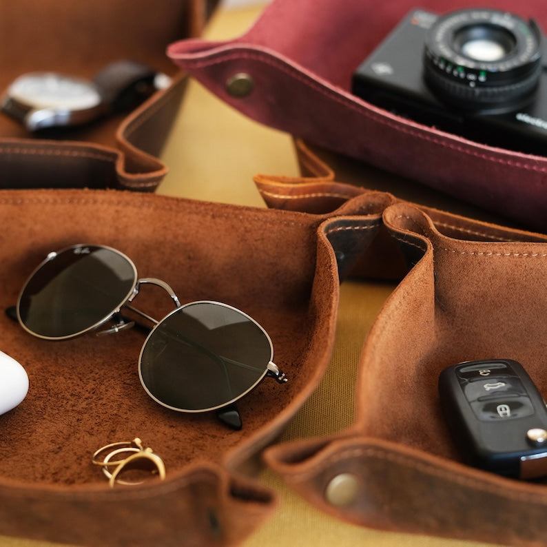 Personalized Leather Valet Tray for Military Veteran Dad