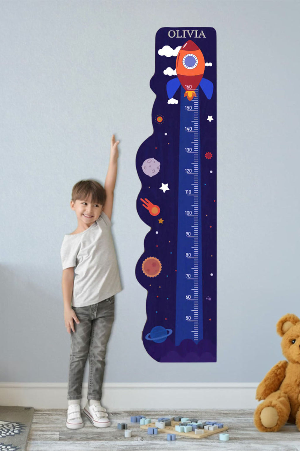 Personalized Wooden Rocket Ship Growth Chart Height Ruler